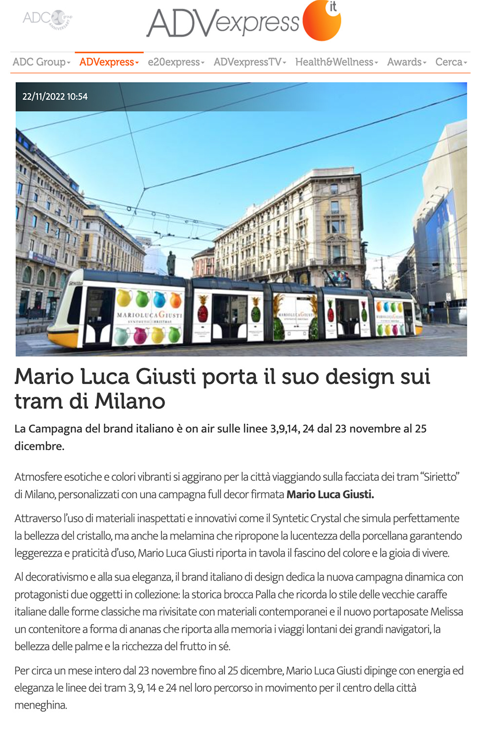 Mario Luca Giusti porta il suo design Sui Tram di Milano